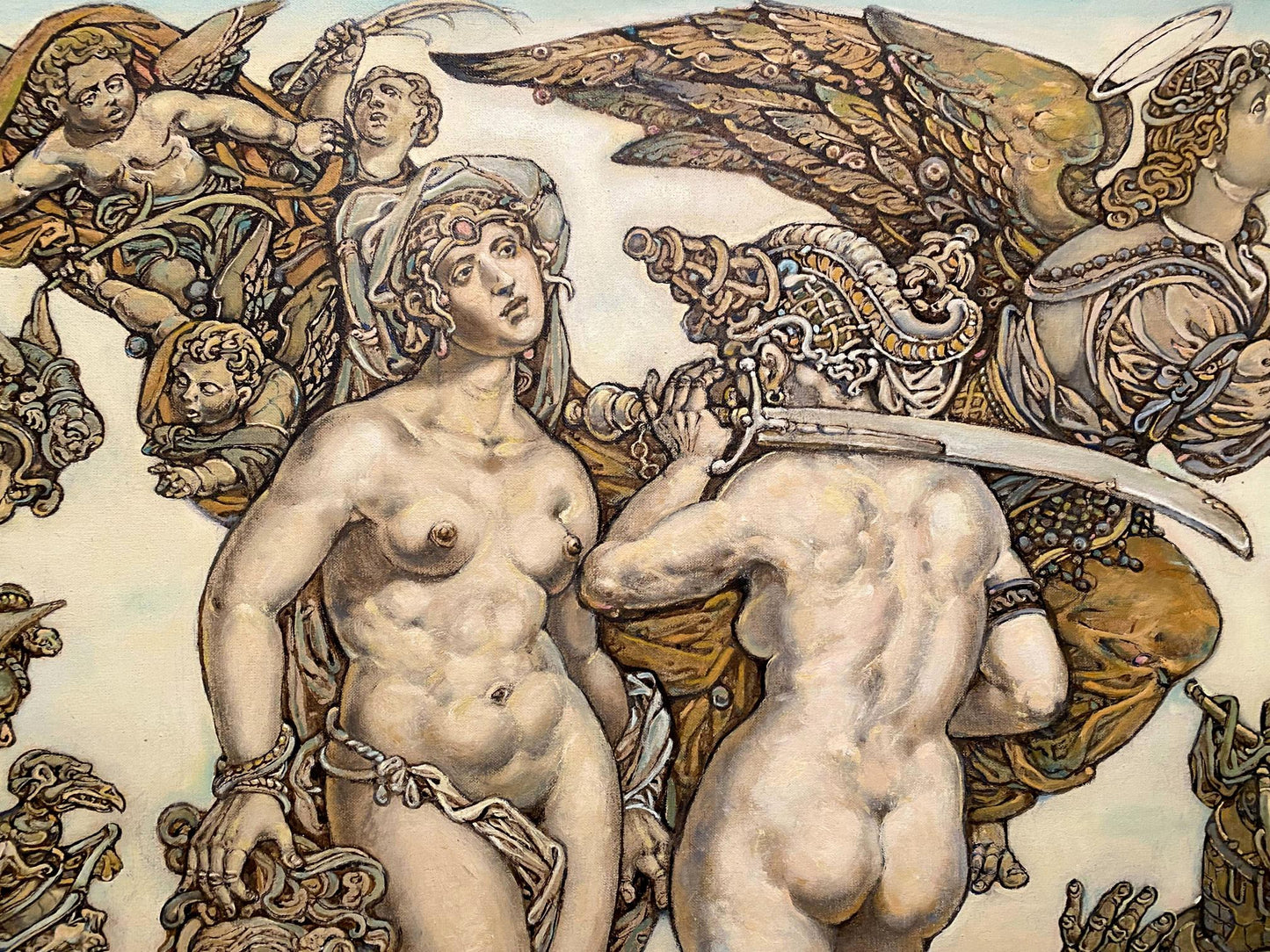 Oil painting by Judith Litvinov Oleg Arkadyevich: nude winged muscular figures