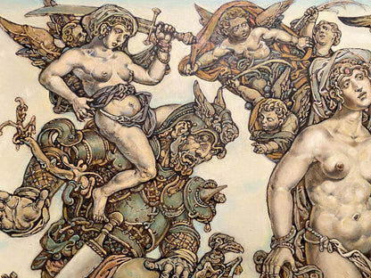 Classical mythological mural by Judith Litvinov Oleg Arkadyevich in muted earth tones