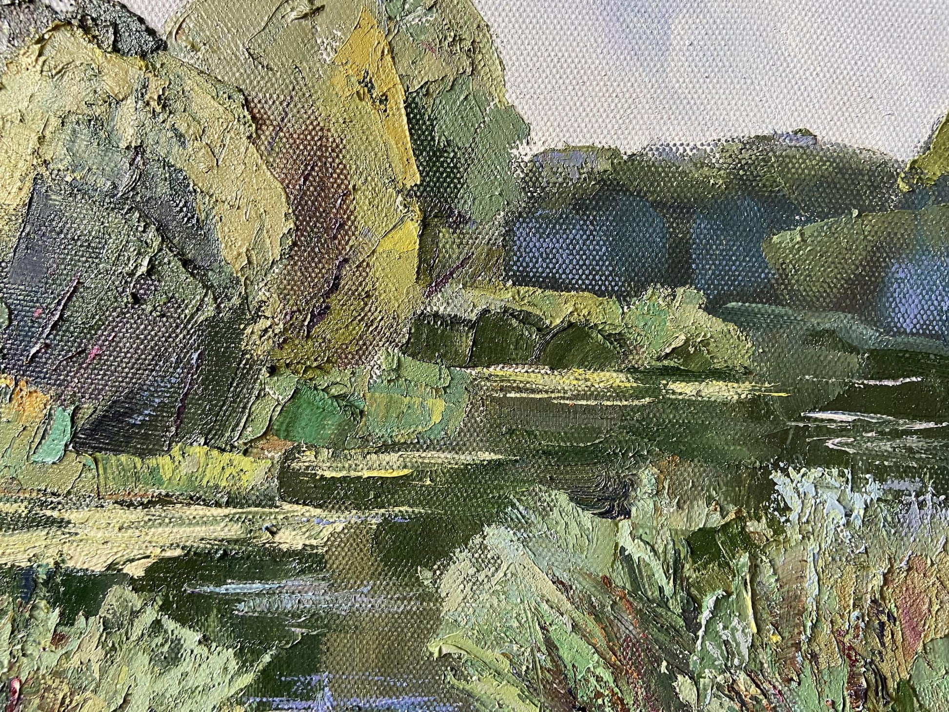 Textured oil painting of summer coast rocky landscape by Gaponchenko Ivan Ivanovich