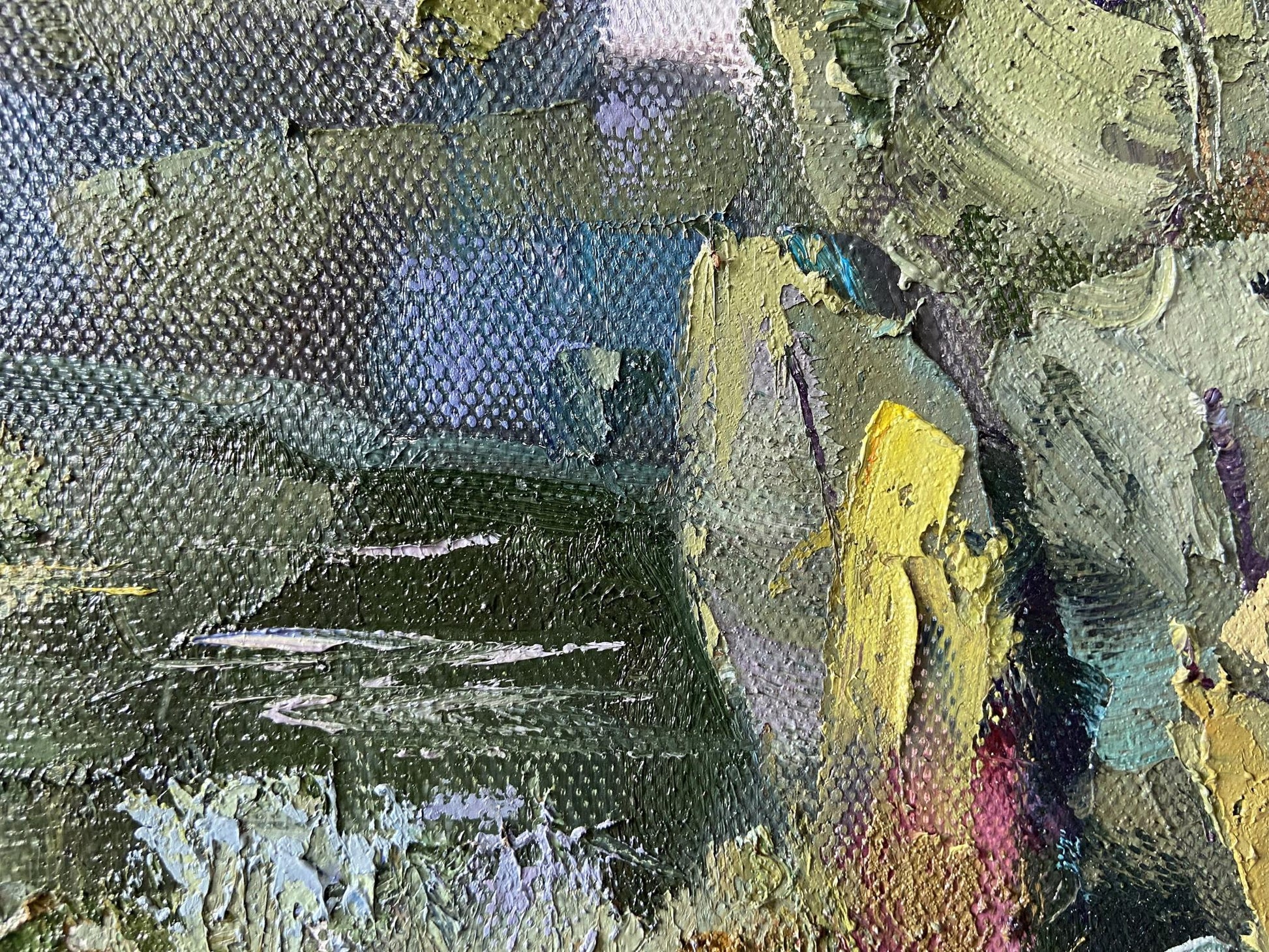 Oil painting Summer coast by Gaponchenko Ivan Ivanovich, textured impasto greens blues yellows