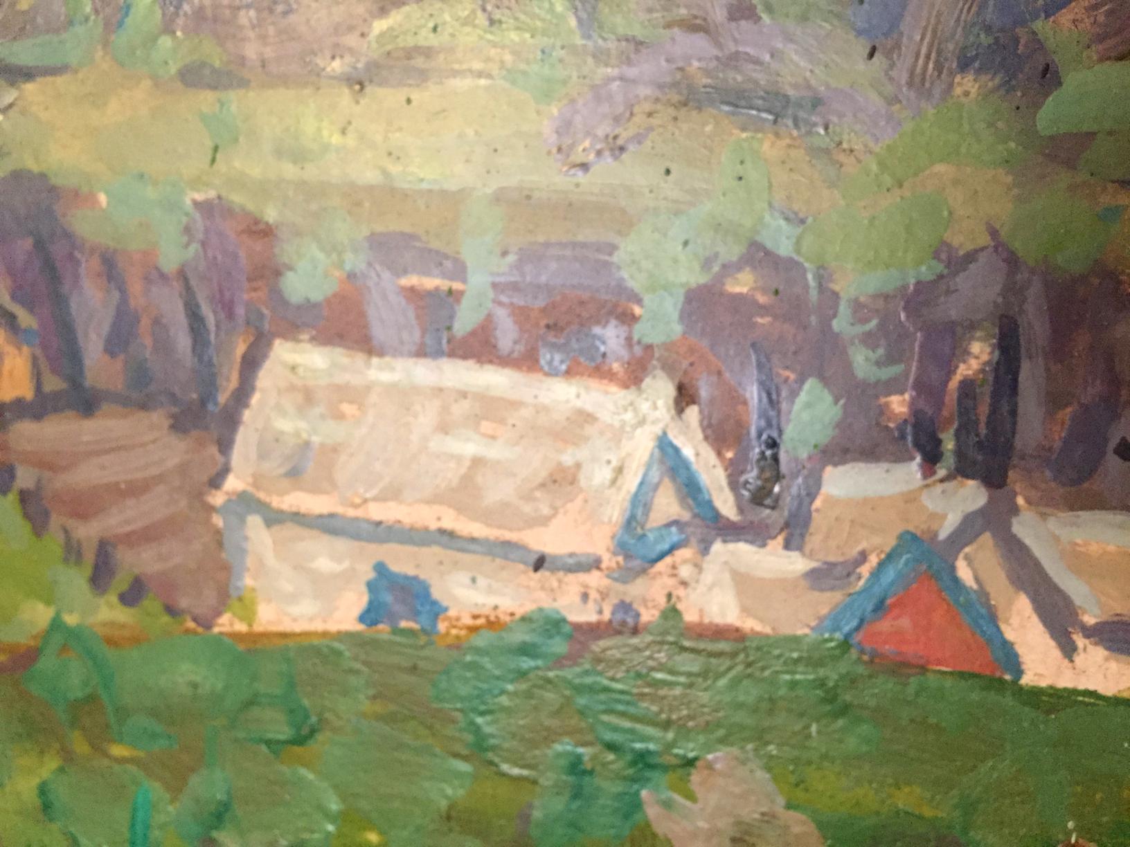 Rustic impressionistic oil painting of white cottage by Kolosovsky Georgy Sergeevich