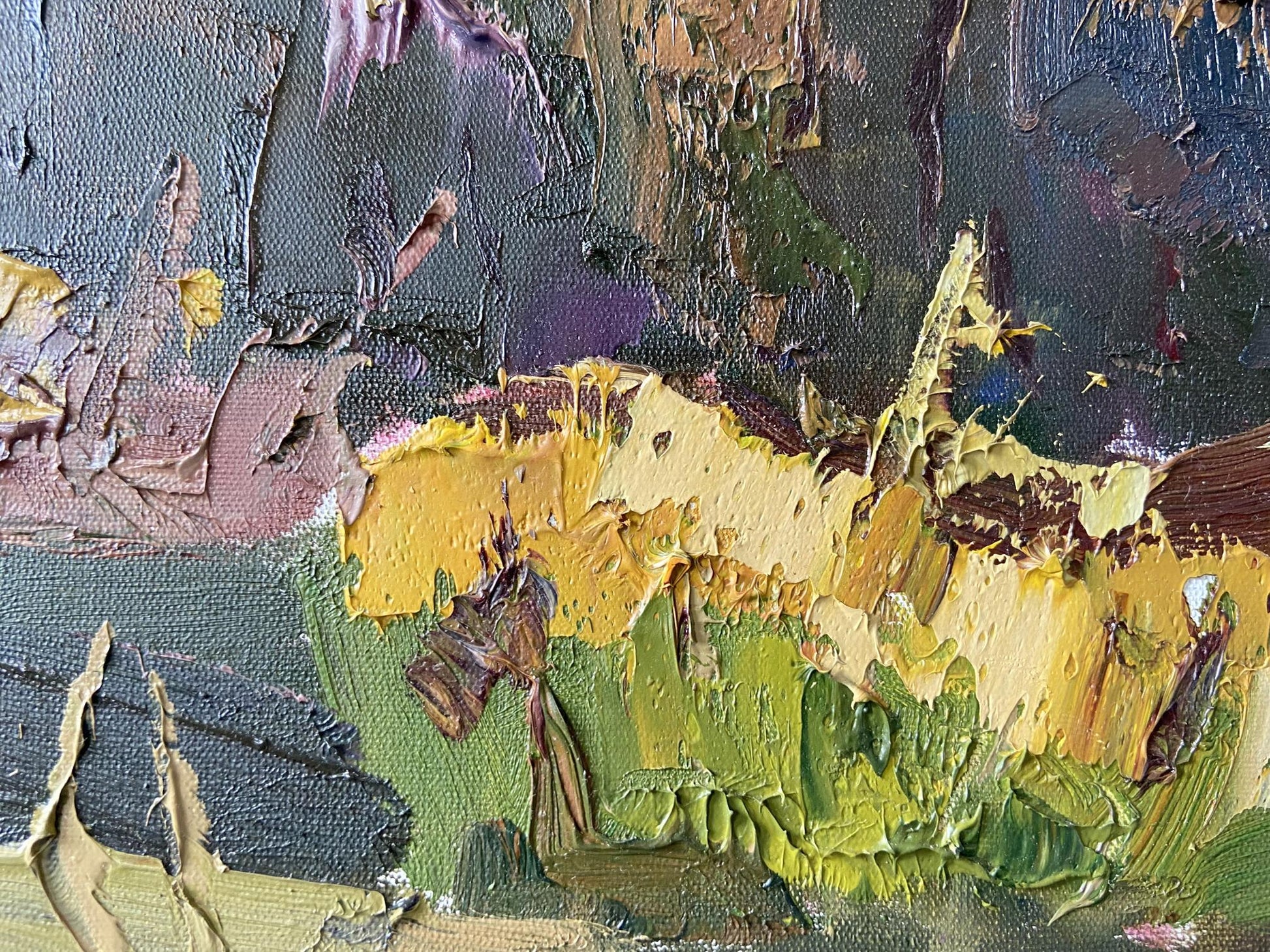 Oil painting Beginning of Autumn by Gaponchenko Ivan Ivanovich, impasto yellow green strokes