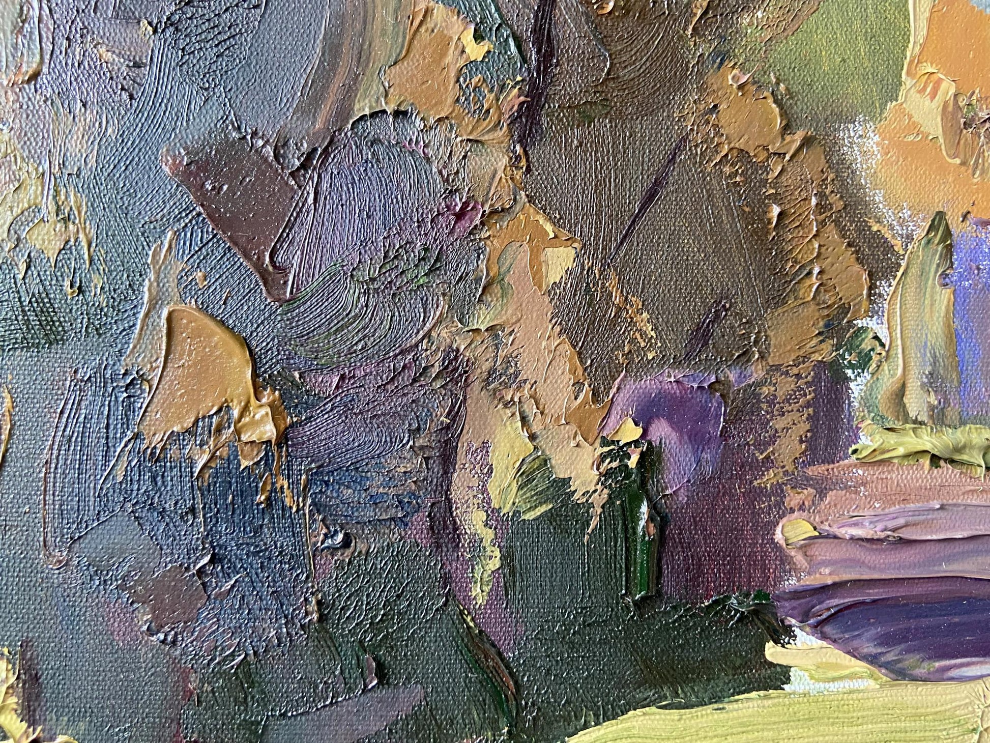 Oil painting Beginning of Autumn by Gaponchenko Ivan Ivanovich with impasto purples, browns, greens