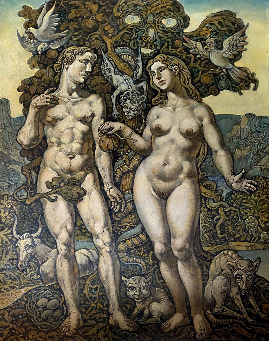 Surreal oil painting of nude Adam and Eve by Litvinov Oleg Arkad’yevich