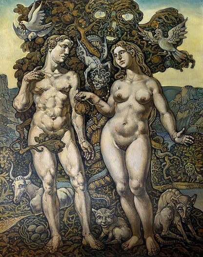 Surreal oil painting of nude Adam and Eve by Litvinov Oleg Arkad’yevich