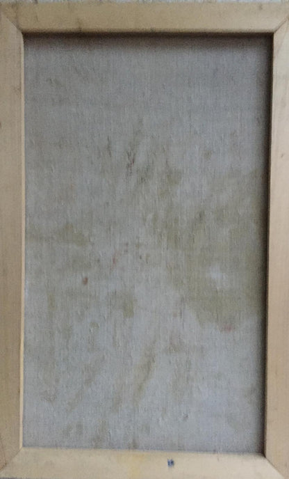 Oil painting copy of girl and guy in light wood frame on gray canvas