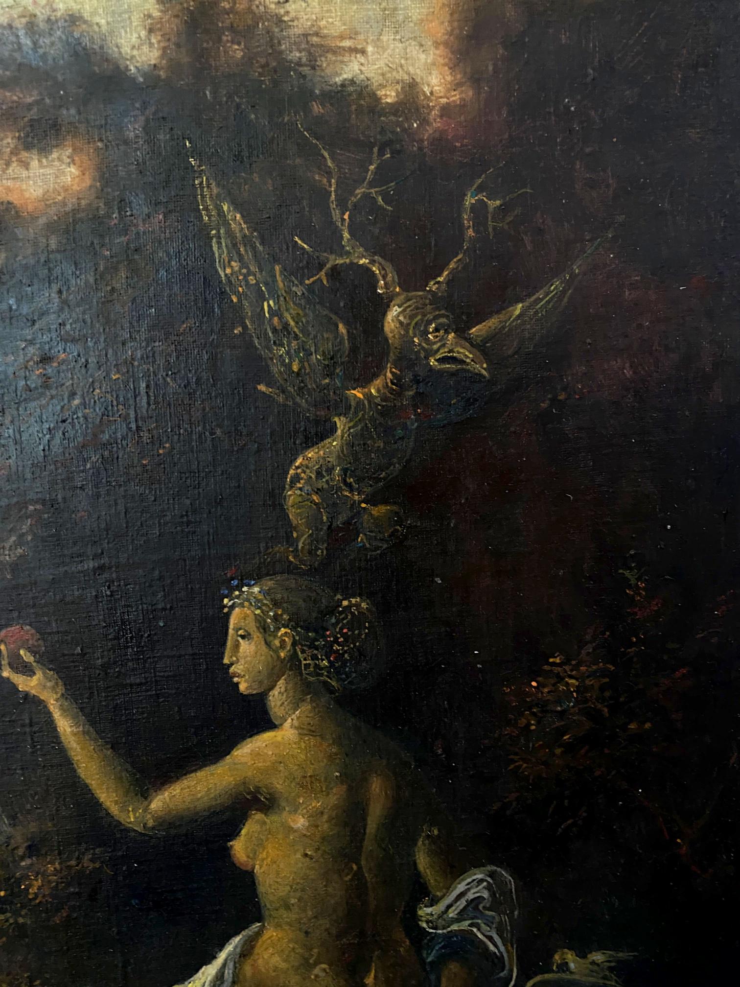 Oil painting Metamorphosis by Litvinov Oleg Arkad’yevich, nude woman with bird