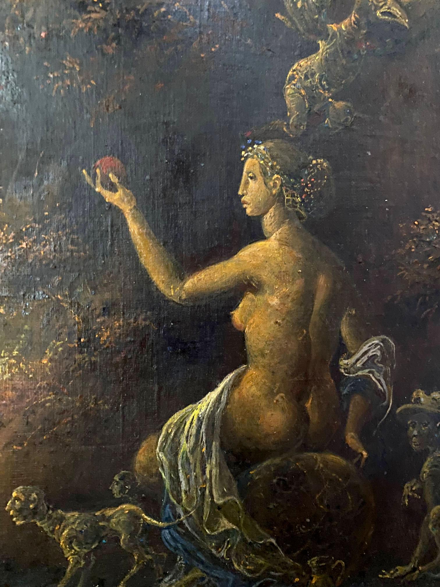 Oil painting Metamorphosis by Litvinov Oleg Arkad’yevich: nude dark-skinned woman with ornate headpiece