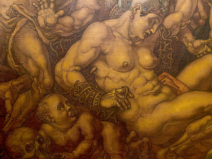 Oil painting Descent from the Cross by Litvinov Oleg Arkad’yevich, muscular nude chained figure