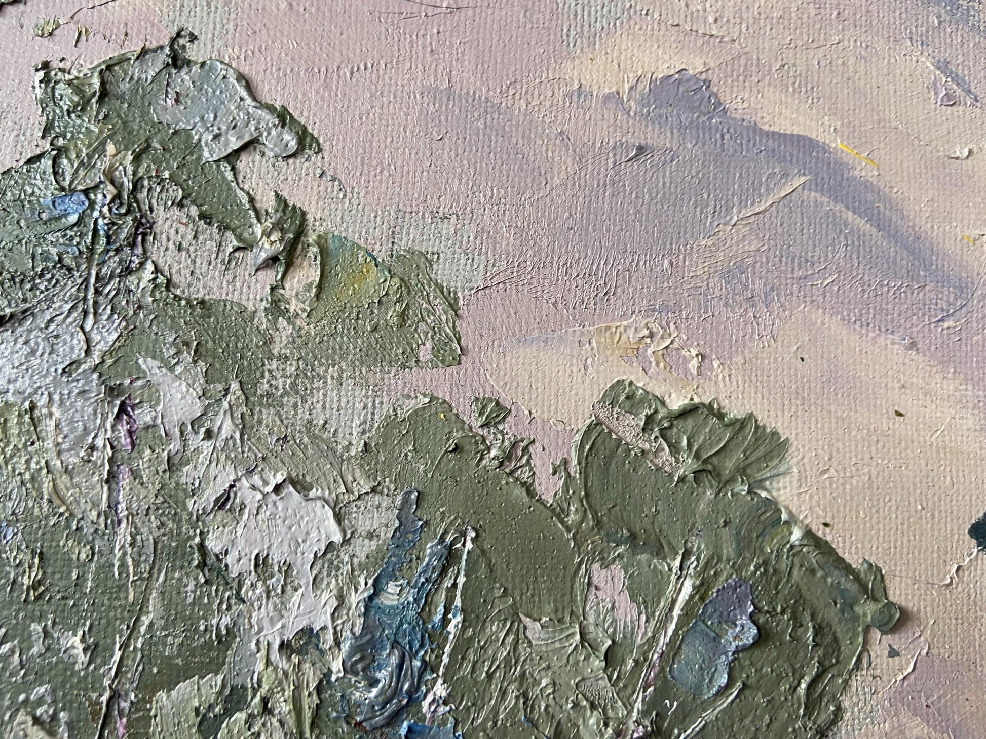 Oil painting of Vorskla river by Gaponchenko Ivan Ivanovich, impasto green-gray strokes