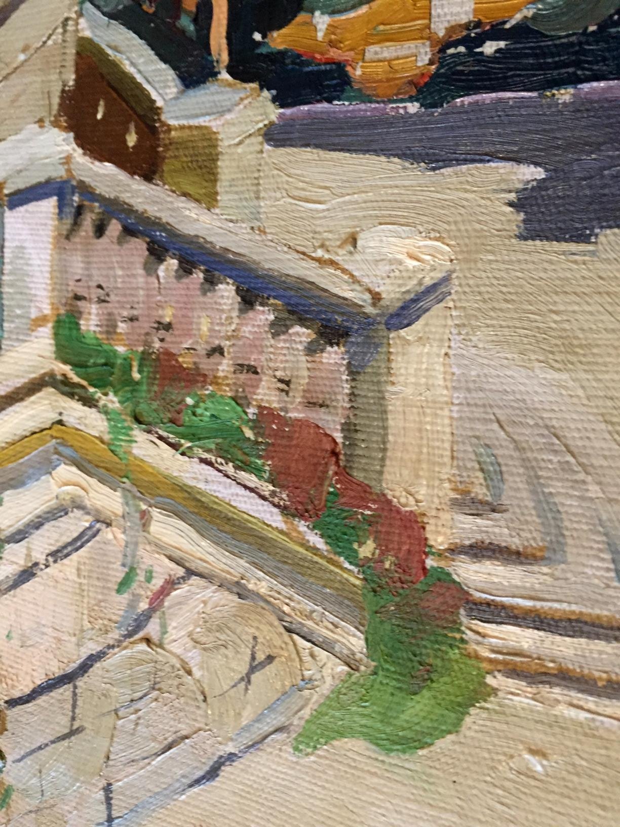 Oil painting Monastery with impasto brushstrokes in earthy tones