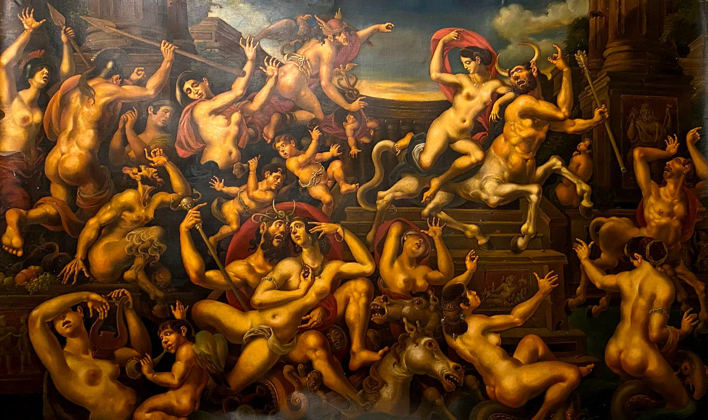 Oil painting Abduction by Litvinov Oleg Arkad’yevich, nude figures in chaos