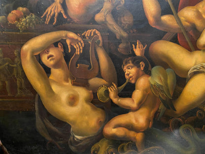 Oil painting Abduction by Litvinov Oleg Arkad’yevich: nude woman and cherub