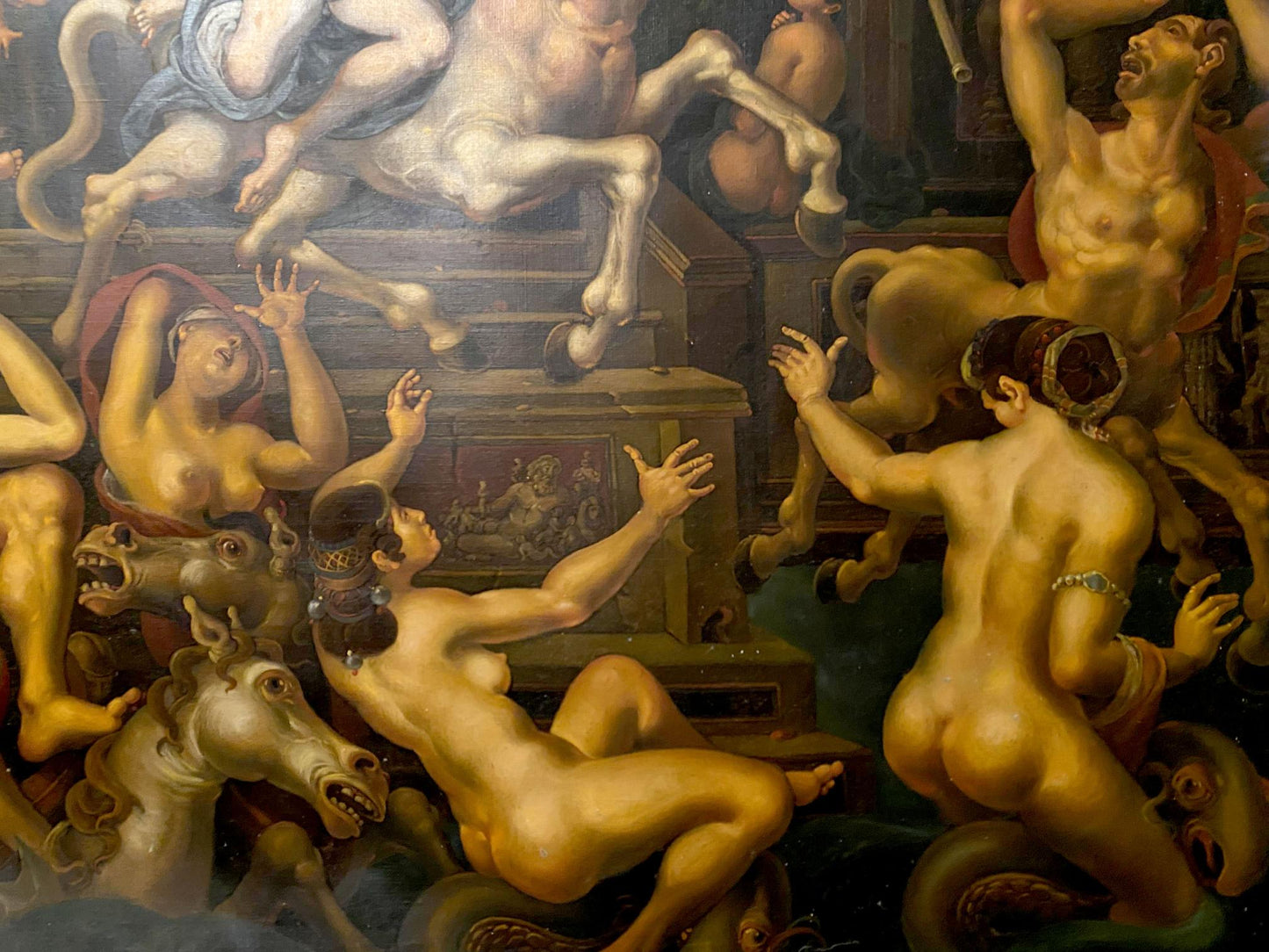 Oil painting Abduction by Litvinov Oleg Arkad’yevich with nude figures and mythological creatures