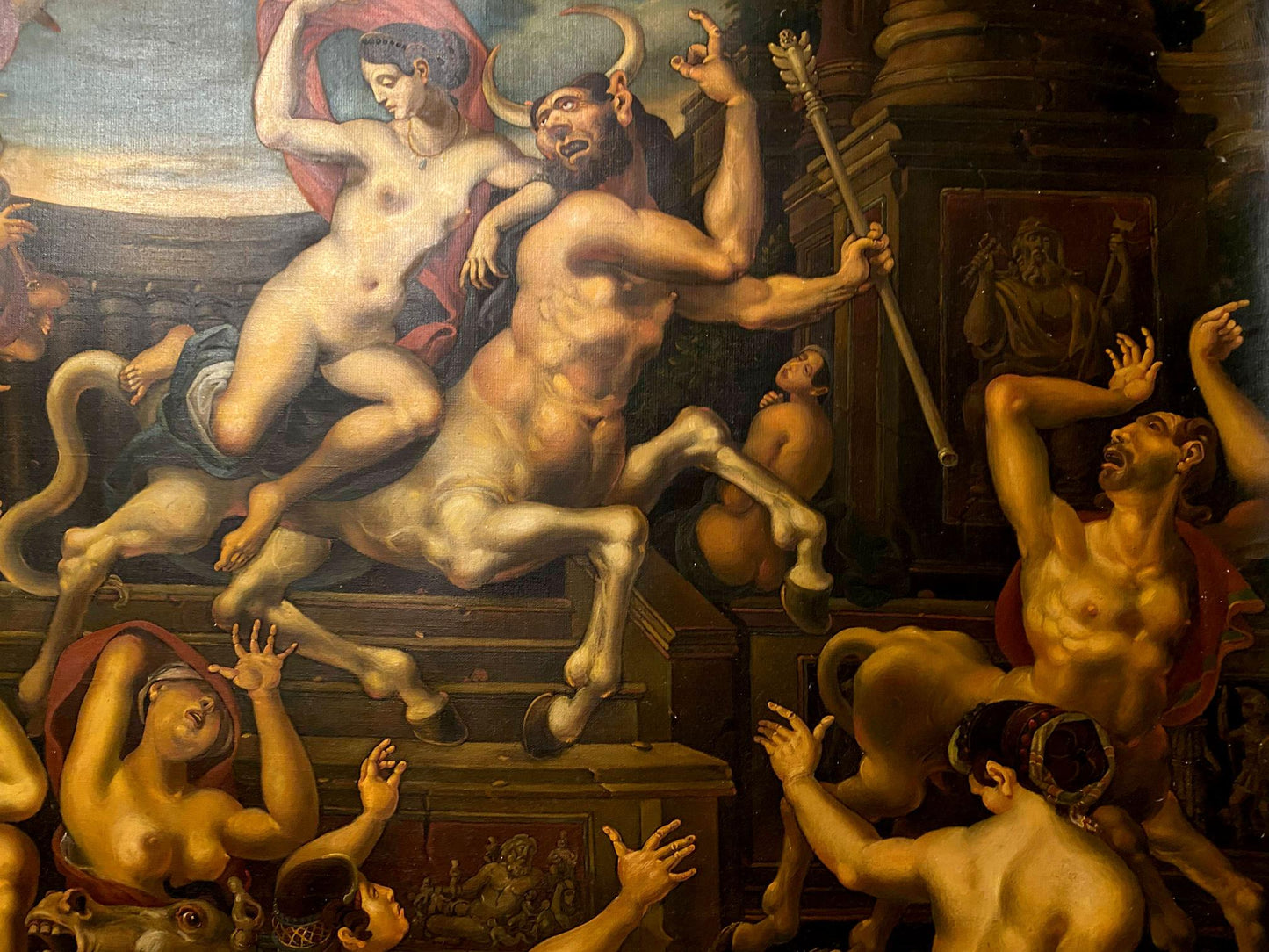 Dramatic oil painting by Litvinov Oleg Arkad’yevich: horned minotaur abducting nude figure