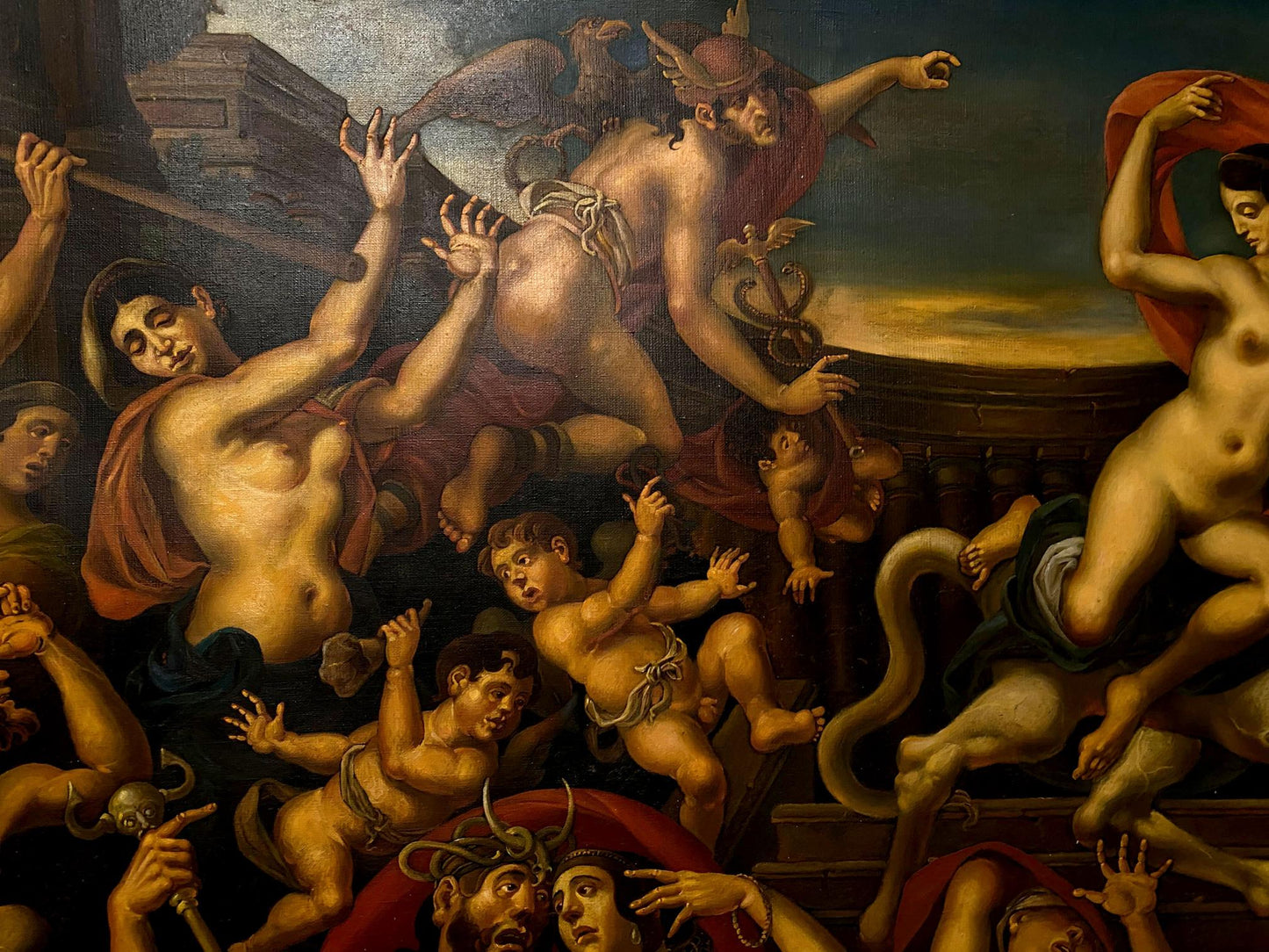 Dramatic oil painting Abduction by Litvinov Oleg Arkadyevich with nude figures