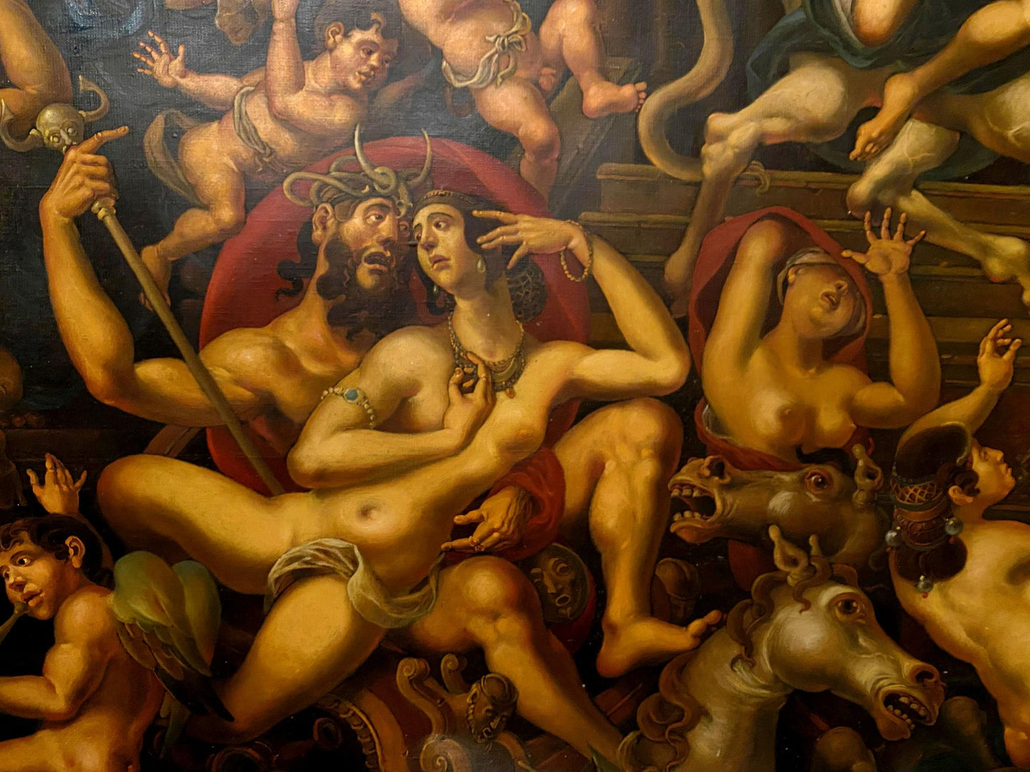 Oil painting Abduction by Litvinov Oleg Arkad’yevich: nude mythological figures, cherubs, grotesque creatures