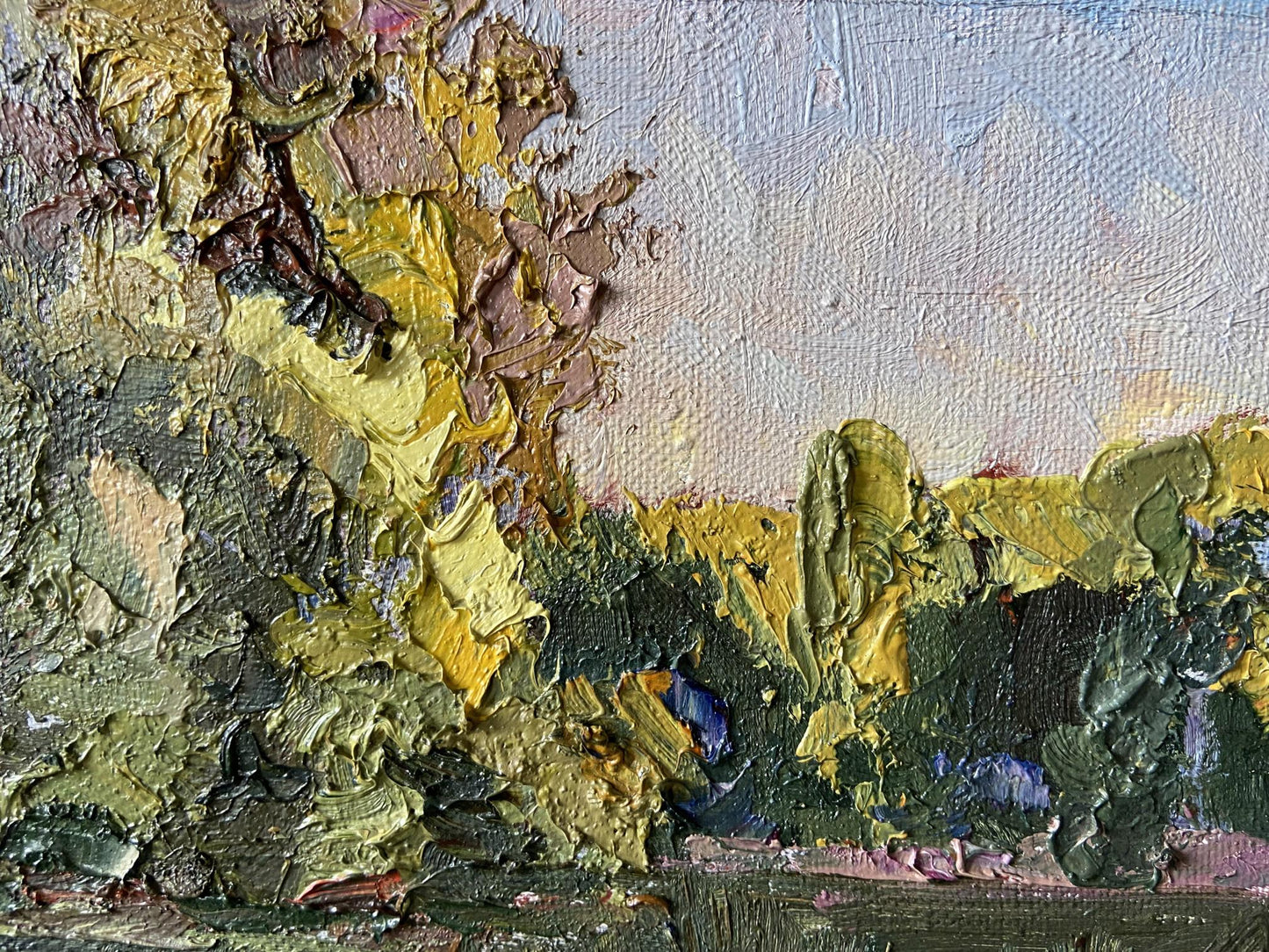 Oil painting It is getting dark by Gaponchenko Ivan Ivanovich, vibrant yellows and greens impasto