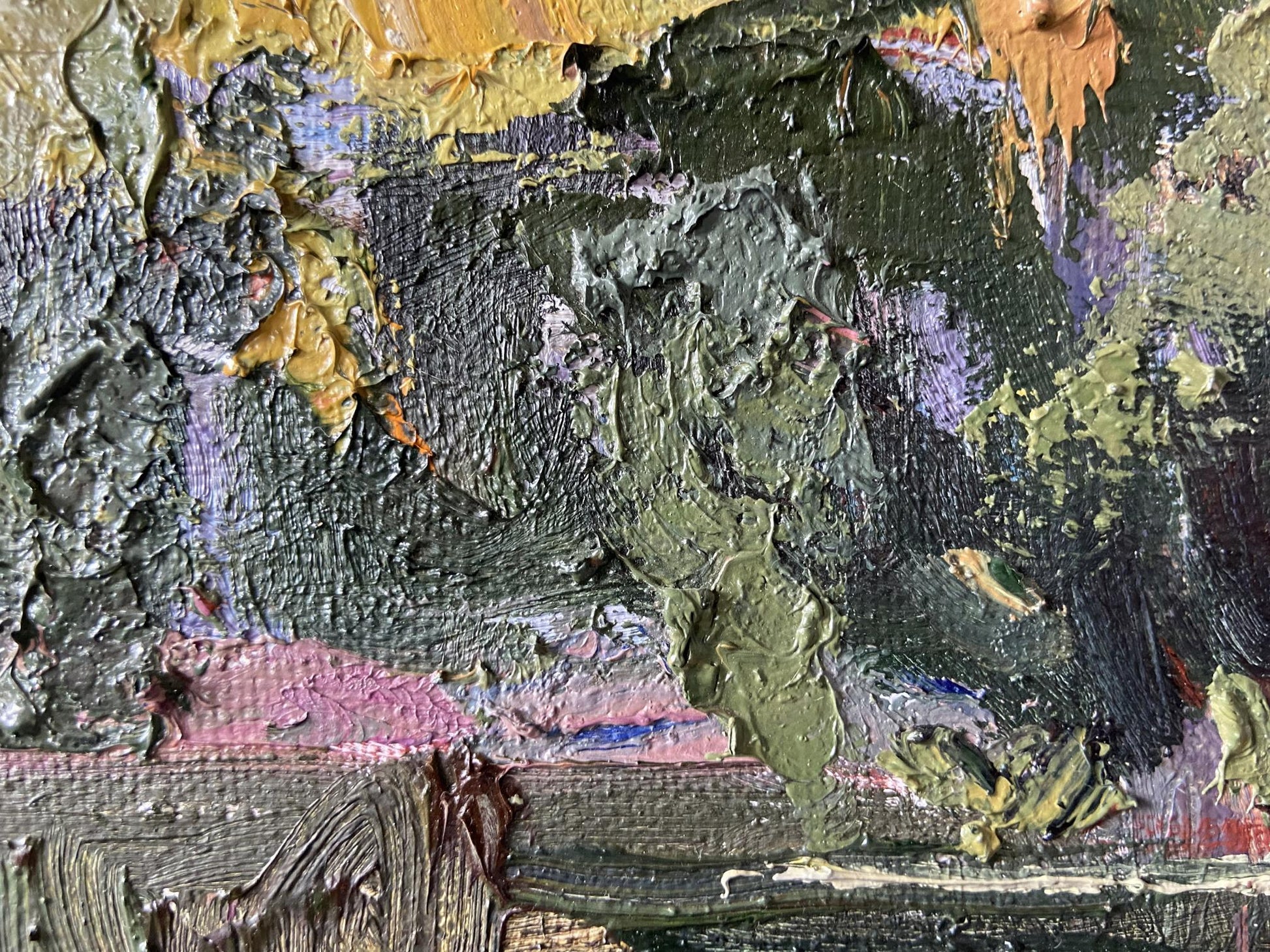 Oil painting It is getting dark by Gaponchenko Ivan Ivanovich, impasto dark green tones