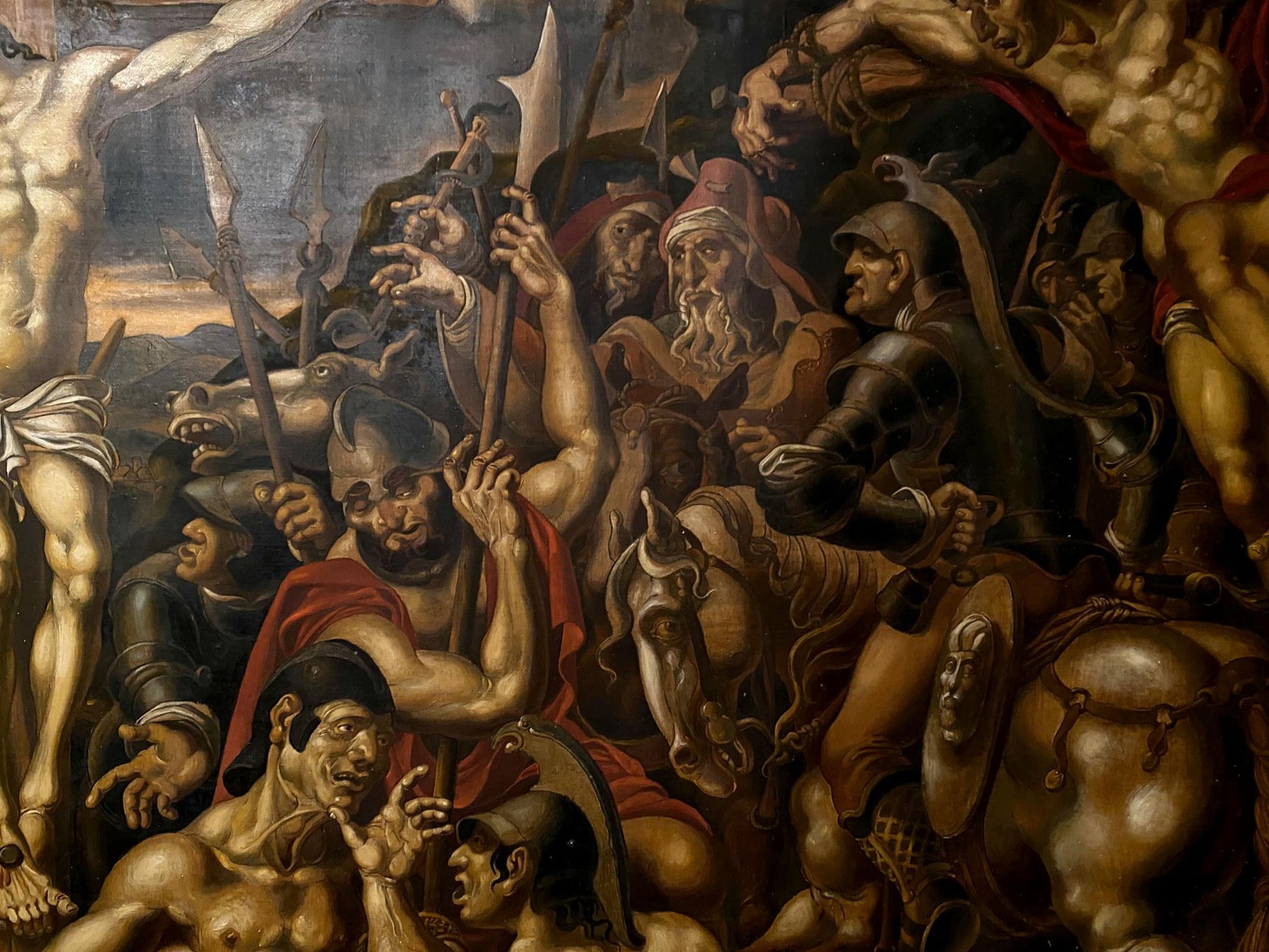 Oil painting Crucifixion by Litvinov Oleg Arkad’yevich, chaotic battle scene