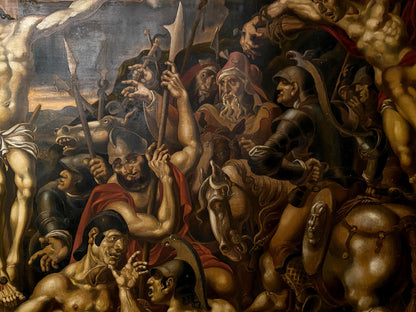 Oil painting Crucifixion by Litvinov Oleg Arkad’yevich, chaotic battle scene