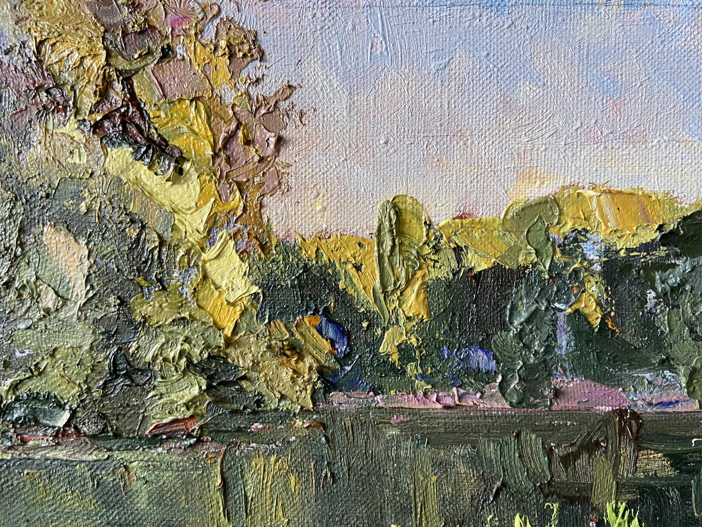 Oil painting It is getting dark by Gaponchenko Ivan Ivanovich, impasto greens and yellows