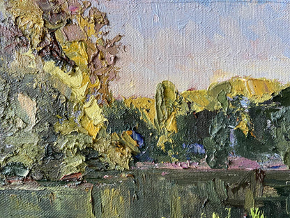 Oil painting It is getting dark by Gaponchenko Ivan Ivanovich, impasto greens and yellows