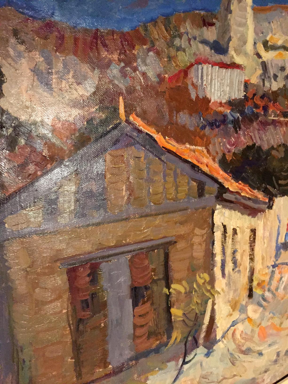 Oil painting Village gate. C. Sergeyeva Nina