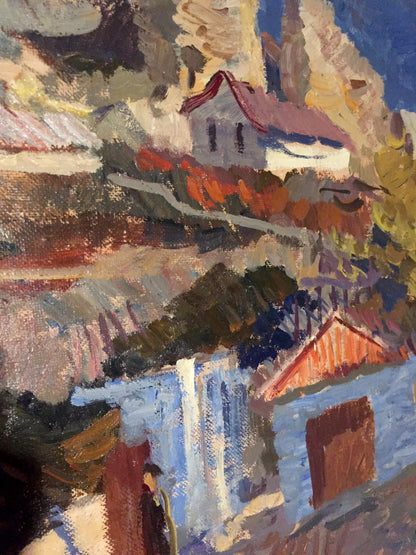 Painting with oil paints Houses on the mountains. C. Sergeeva Nina
