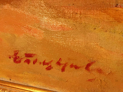 Oil painting of sailboats by Boldyreva Evdokia Gavrilovna, textured orange hues