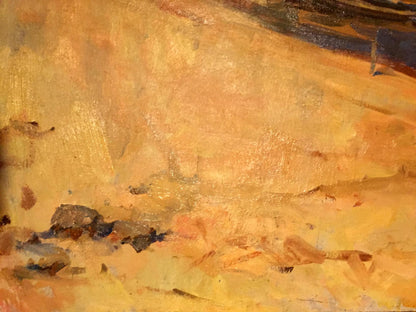 Oil painting of sailboats by Boldyreva Evdokia Gavrilovna in golden ochre hues
