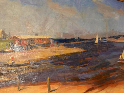 Oil painting of sailboats by Boldyreva Evdokia Gavrilovna coastal scene