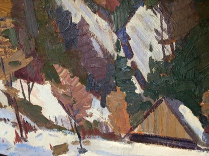 Impressionistic oil painting of lonely house in snowy forest by Kharchenko Vladimir Ivanovich