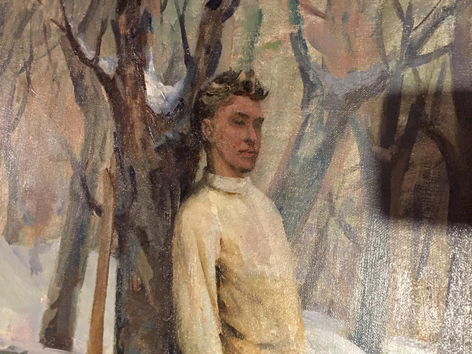 Oil painting of young man by M.y Grigory Semenovich in winter park