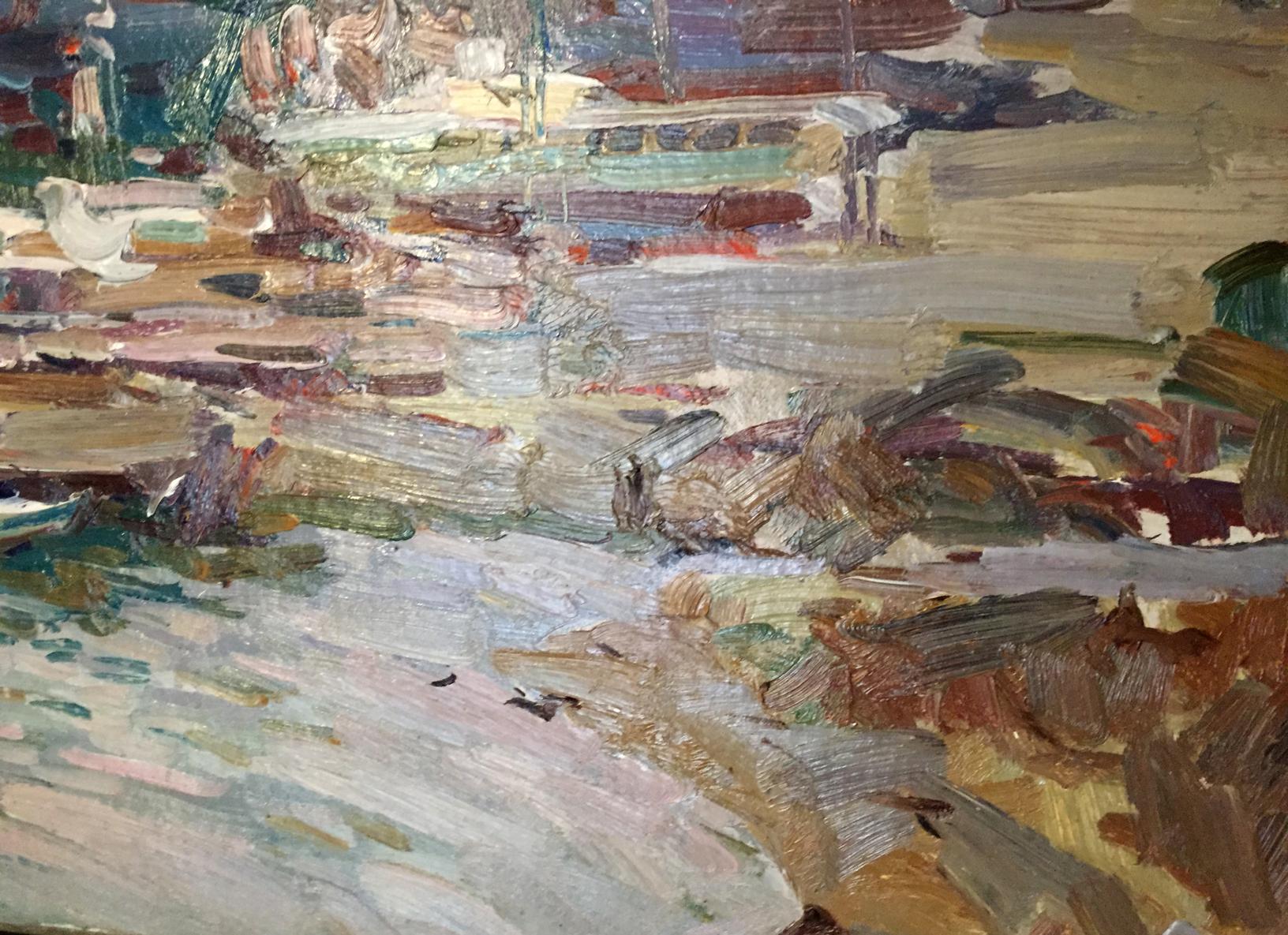 Impressionistic oil painting of harbor by Port Victor Nikolayevich Volkov