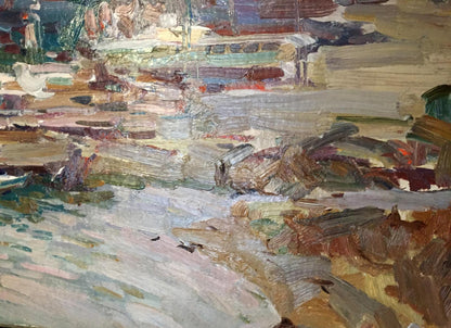 Impressionistic oil painting of harbor by Port Victor Nikolayevich Volkov