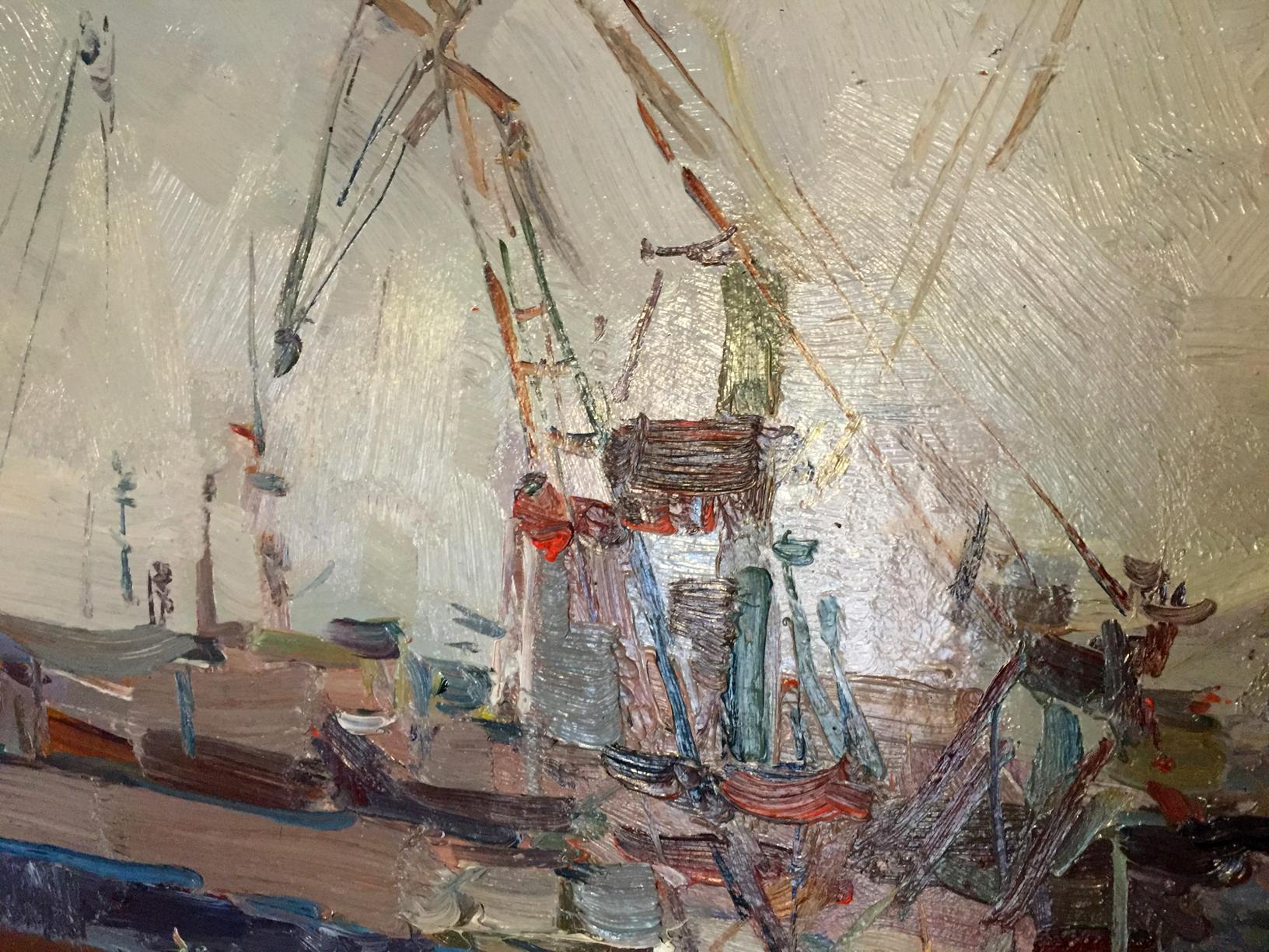Impressionistic oil painting of fishing boat by Port Victor Nikolayevich Volkov