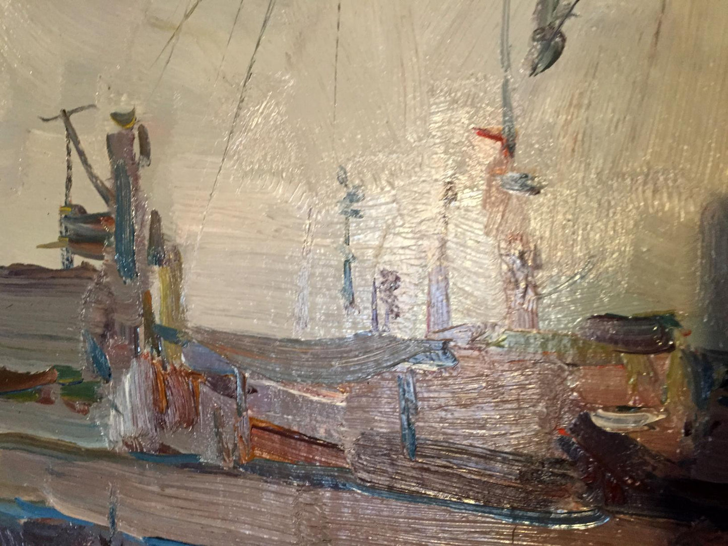 Textured oil painting of ship by Port Victor Nikolayevich Volkov