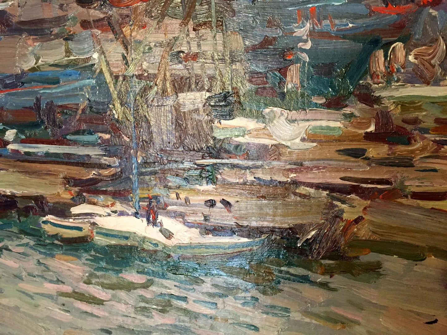 Oil painting of harbor scene by Port Victor Nikolayevich Volkov