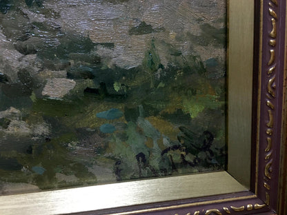 Oil painting Plantation impressionistic landscape in purple gold frame