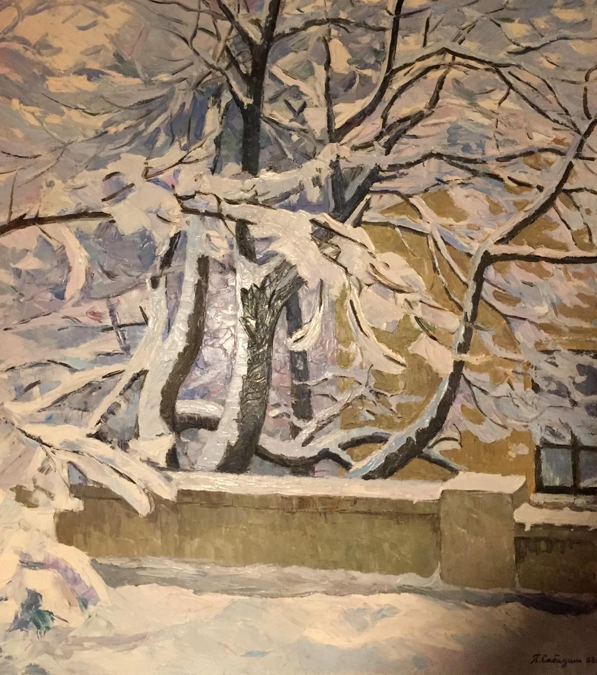 Oil painting Winter sketch by Sabadysh Petr Yevlampievich: snow-laden tree branches