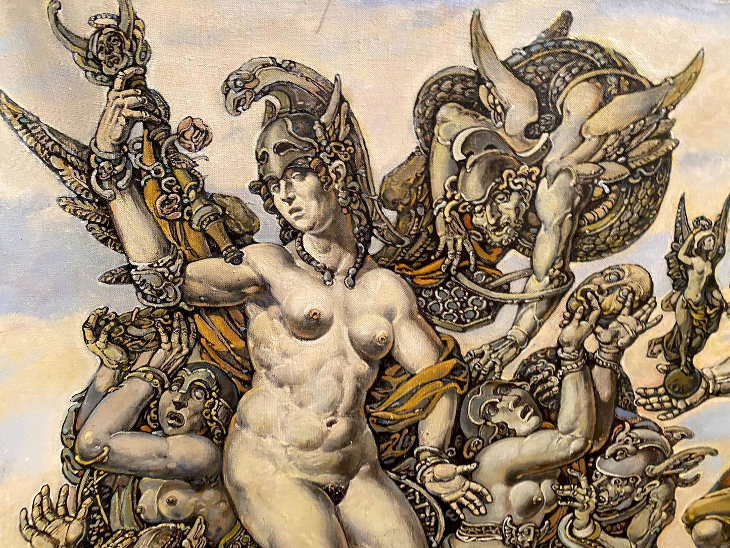 Nude muscular figure in ornate helmet by Litvinov Oleg Arkadyevich oil painting