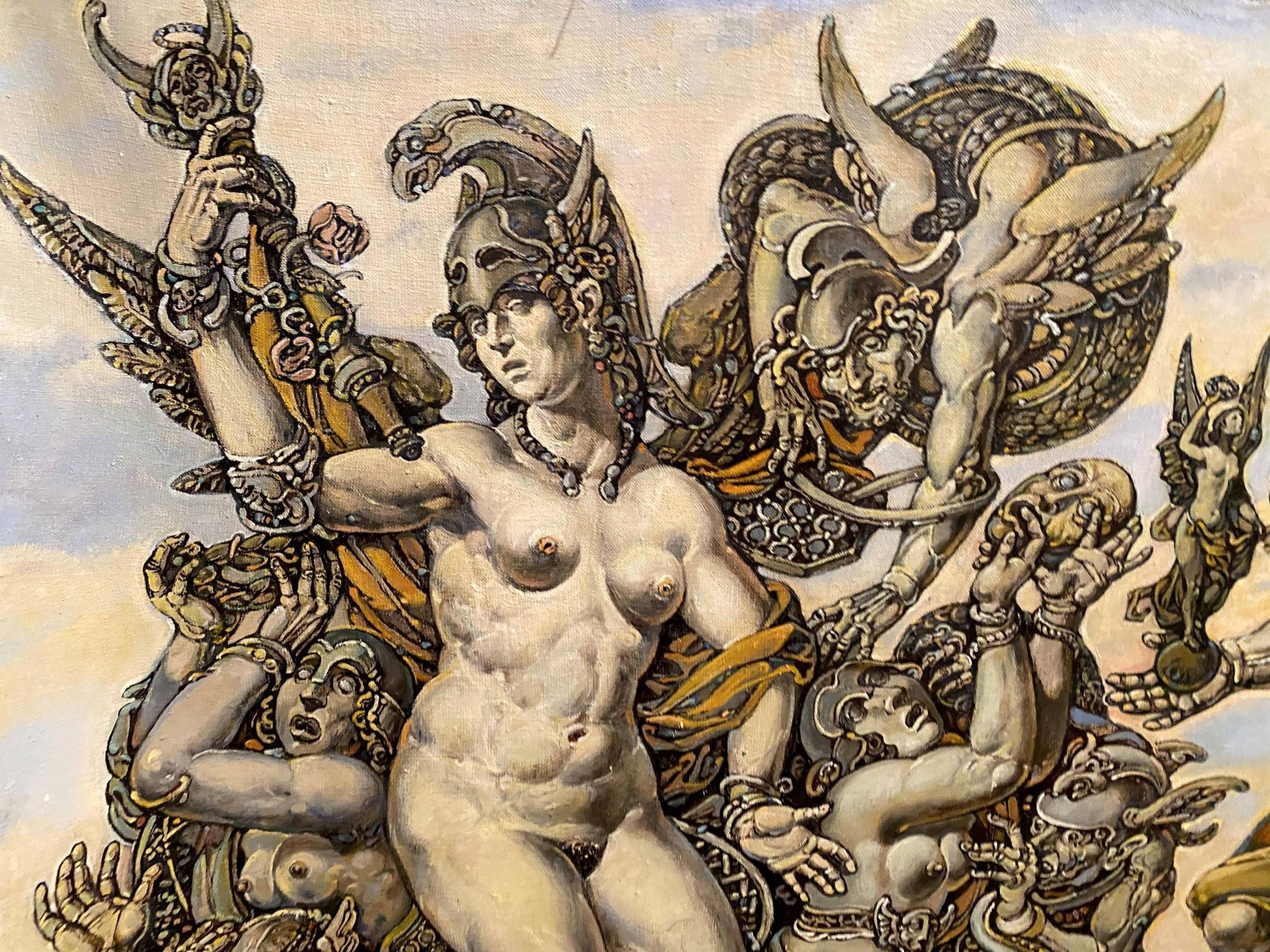 Nude muscular figure in ornate helmet by Litvinov Oleg Arkadyevich oil painting