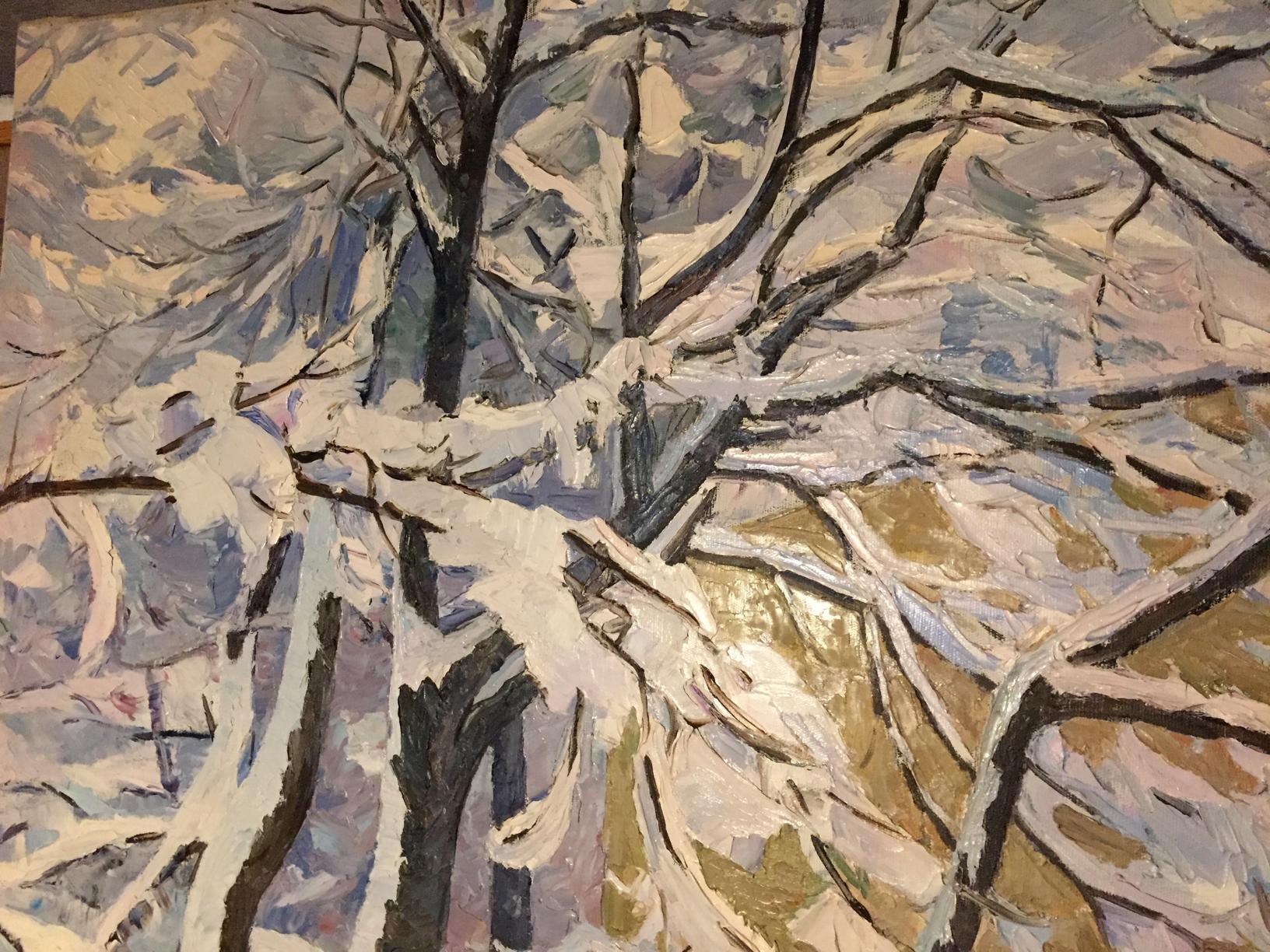 Oil painting Winter sketch by Sabadysh Petr Yevlampievich, abstract snow-laden branches