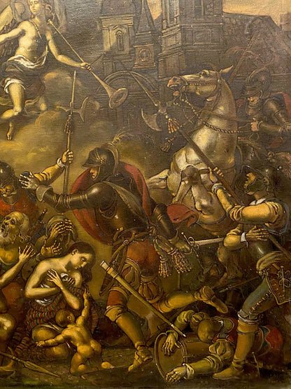 Oil painting of chaotic assault on Breda by Oleg Litvinov