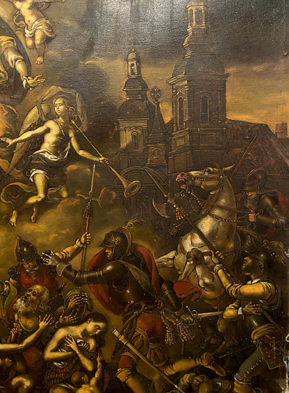 Oil painting Assault on Breda by Oleg Litvinov: celestial warrior in battle