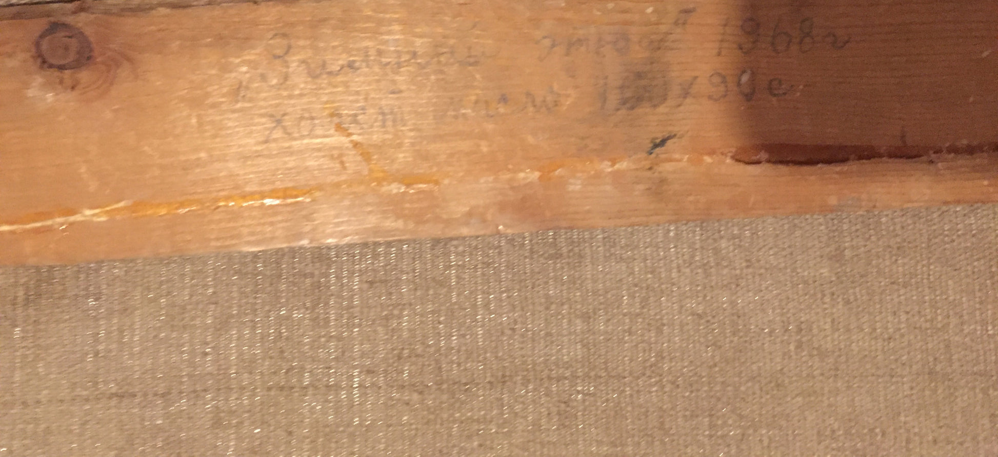 Back of weathered wooden stretcher bar for Petr Yevlampievich Winter sketch oil painting