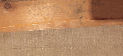 Back of weathered wooden stretcher bar for Petr Yevlampievich Winter sketch oil painting