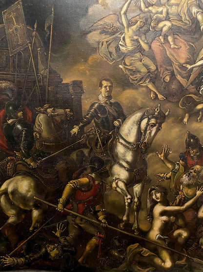 Dramatic oil painting of knight assaulting Breda by Oleg Litvinov