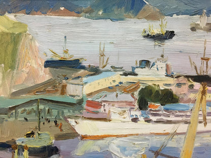 Textured impressionist oil painting of harbor by Stolyarenko Petr Kuzmich